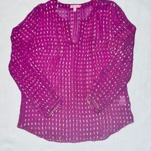 Lilly Pulitzer Colby‎ silk top in fuschia with a gold metallic Medium